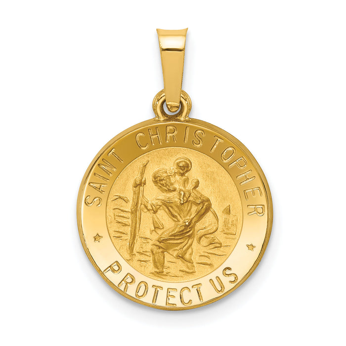 14k Polished and Satin St. Christopher Medal Hollow Pendant-XR1298