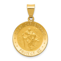 14k Polished and Satin St. Christopher Medal Hollow Pendant-XR1299