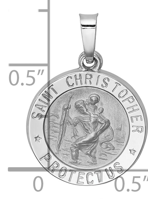 14k White Gold Polished/Satin St Christopher Medal Hollow Pendant-XR1300