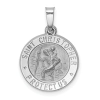 14k White Gold Polished/Satin St Christopher Medal Hollow Pendant-XR1300