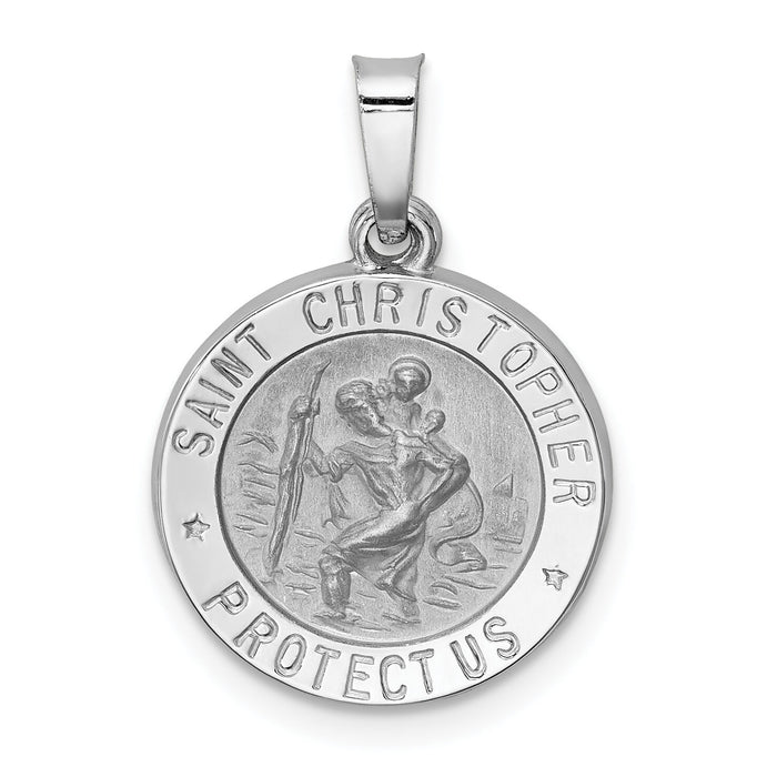 14k White Gold Polished/Satin St Christopher Medal Hollow Pendant-XR1300
