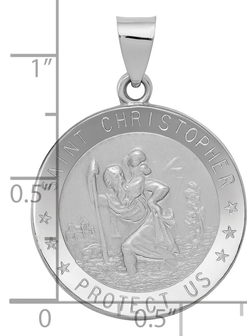 14k White Gold Polished/Satin St Christopher Medal Hollow Pendant-XR1302