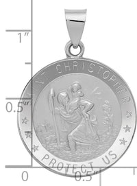 14k White Gold Polished/Satin St Christopher Medal Hollow Pendant-XR1302