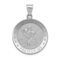 14k White Gold Polished/Satin St Christopher Medal Hollow Pendant-XR1302