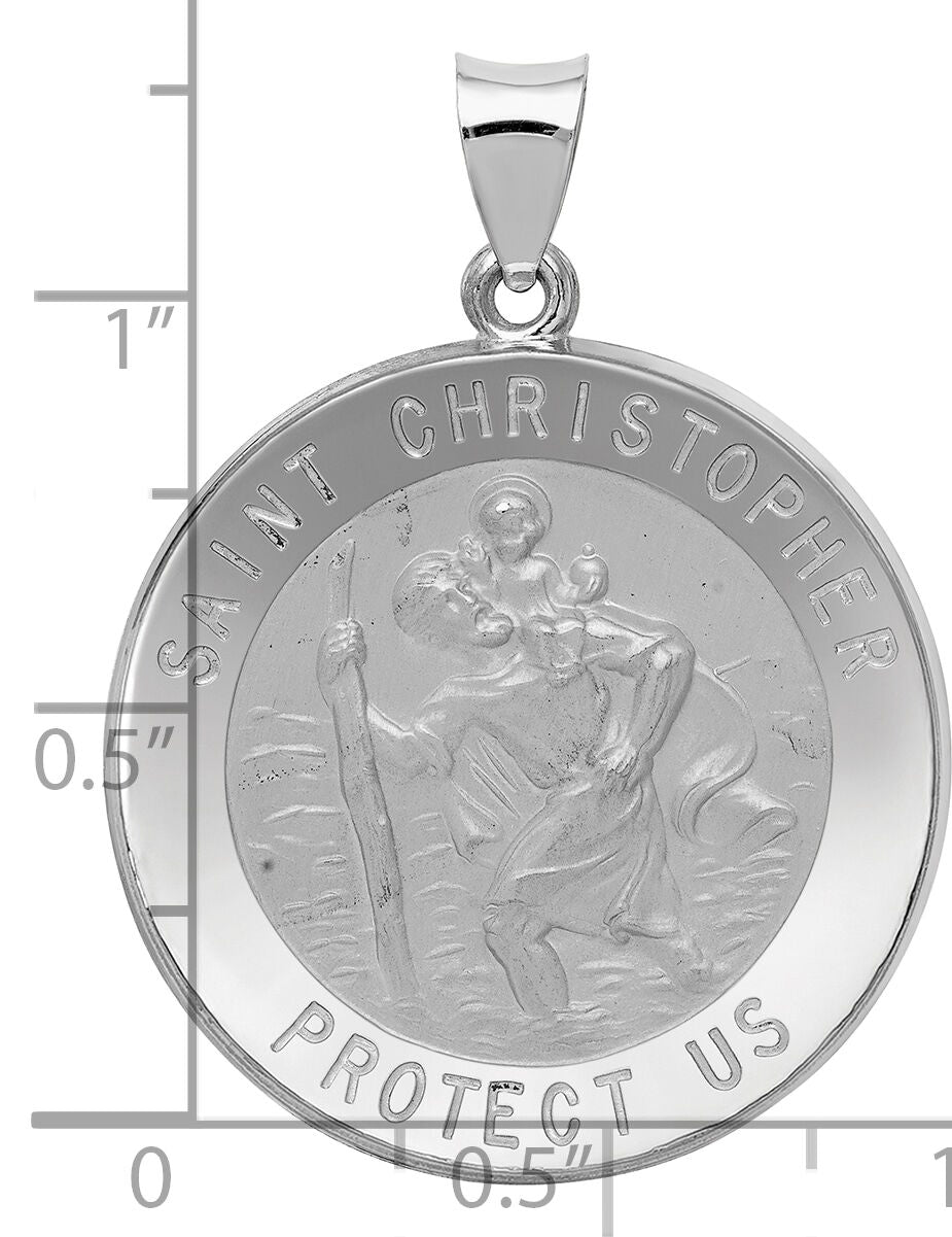 14k White Gold Polished/Satin St Christopher Medal Hollow Pendant-XR1303