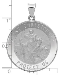 14k White Gold Polished/Satin St Christopher Medal Hollow Pendant-XR1303