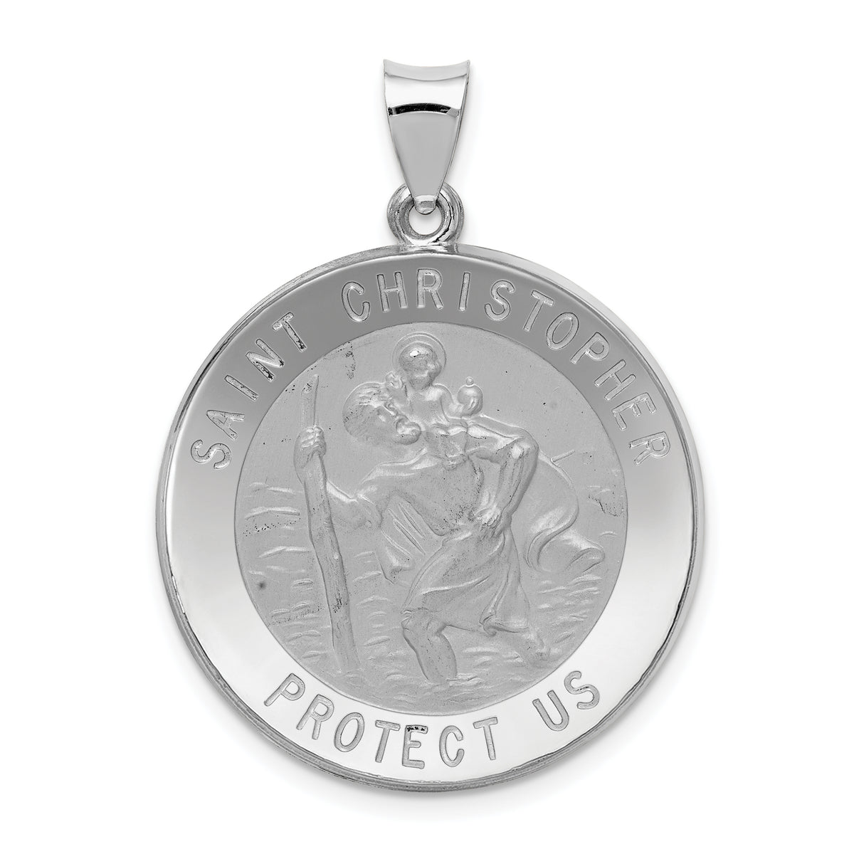 14k White Gold Polished/Satin St Christopher Medal Hollow Pendant-XR1303