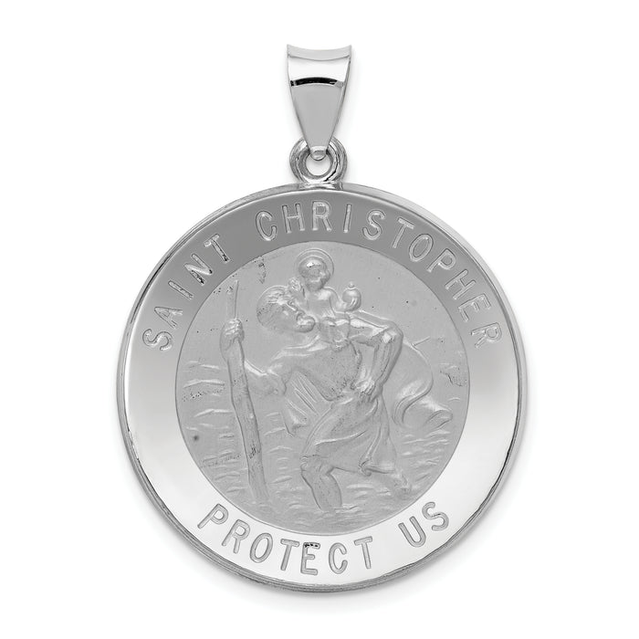 14k White Gold Polished/Satin St Christopher Medal Hollow Pendant-XR1303