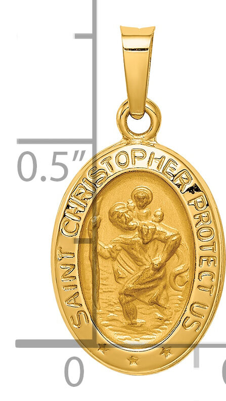 14k Polished and Satin St. Christopher Medal Hollow Pendant-XR1304