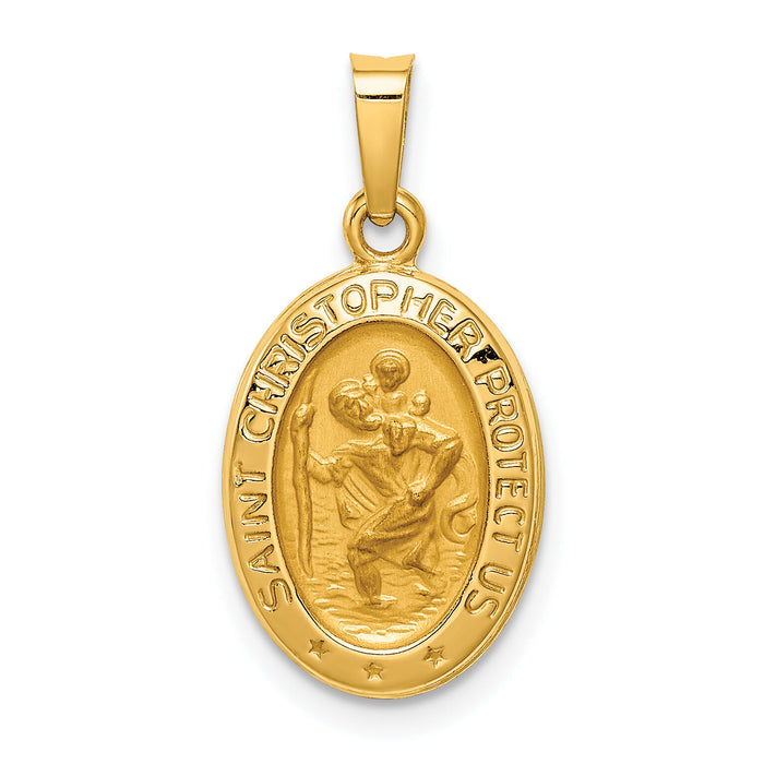 14k Polished and Satin St. Christopher Medal Hollow Pendant-XR1304
