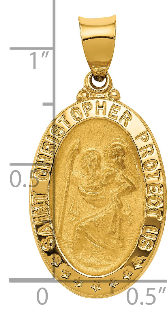 14k Polished and Satin St. Christopher Medal Hollow Pendant-XR1305