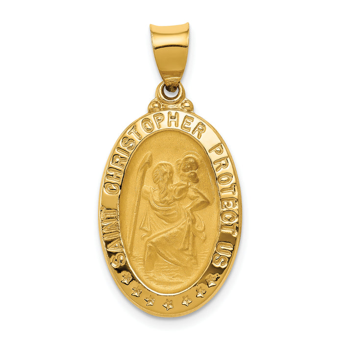 14k Polished and Satin St. Christopher Medal Hollow Pendant-XR1305