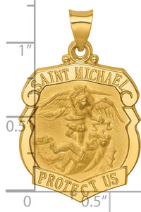 14k Polished and Satin St. Michael Badge Medal Hollow Pendant-XR1306