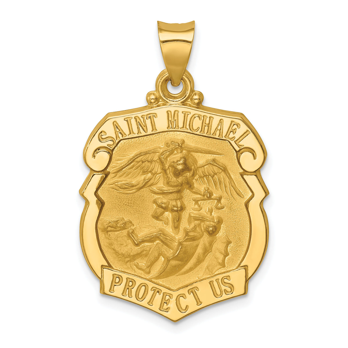 14k Polished and Satin St. Michael Badge Medal Hollow Pendant-XR1306