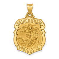 14k Polished and Satin St. Michael Badge Medal Hollow Pendant-XR1306