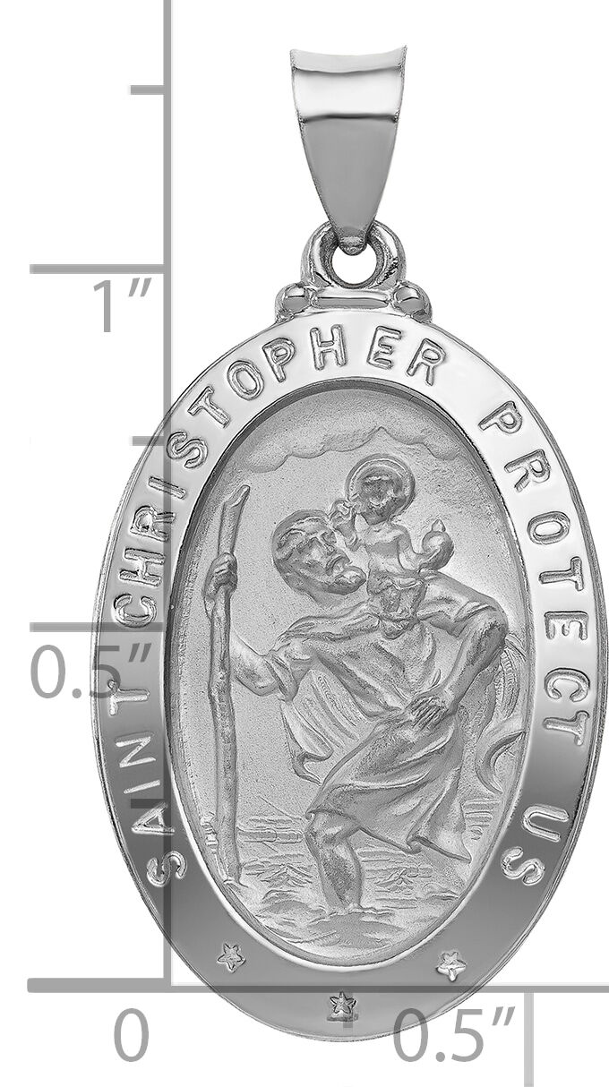 14k White Gold Polished/Satin St Christopher Medal Hollow Pendant-XR1307