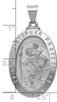 14k White Gold Polished/Satin St Christopher Medal Hollow Pendant-XR1307