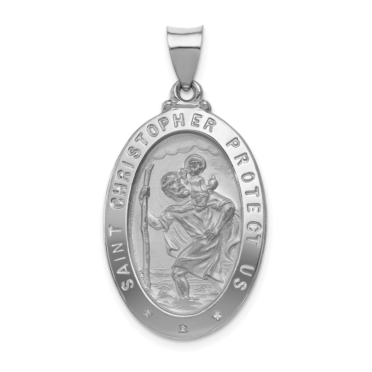 14k White Gold Polished/Satin St Christopher Medal Hollow Pendant-XR1307