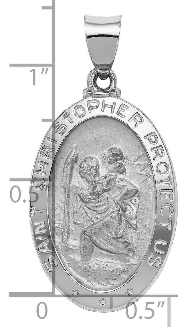 14k White Gold Polished/Satin St Christopher Medal Hollow Pendant-XR1309