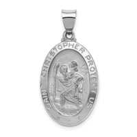 14k White Gold Polished/Satin St Christopher Medal Hollow Pendant-XR1309