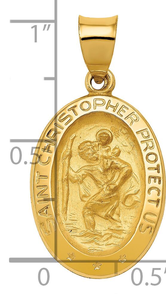 14k Polished and Satin St Christopher Medal Hollow Pendant-XR1310