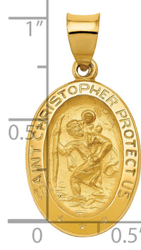 14k Polished and Satin St Christopher Medal Hollow Pendant-XR1310