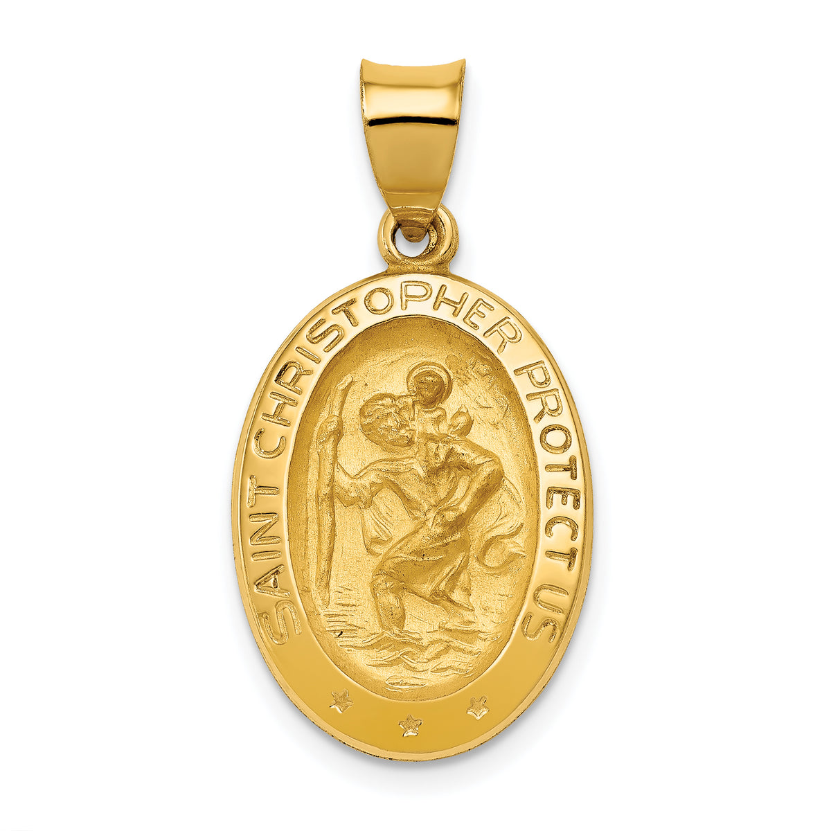 14k Polished and Satin St Christopher Medal Hollow Pendant-XR1310