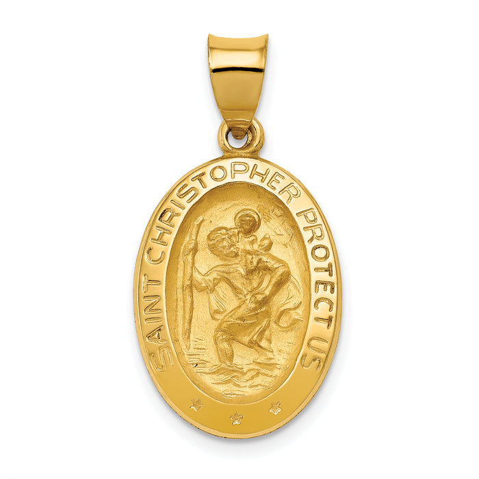 14k Polished and Satin St Christopher Medal Hollow Pendant-XR1310