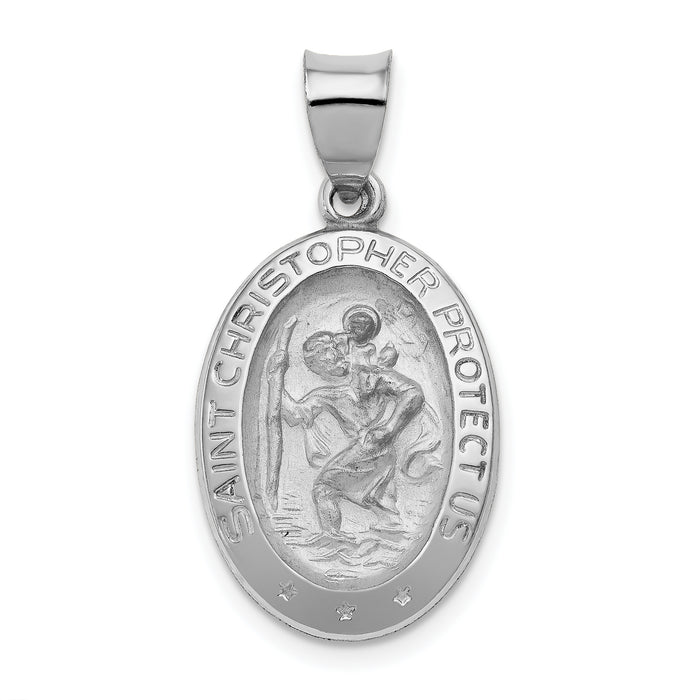 14k White Gold Polished/Satin St Christopher Medal Hollow Pendant-XR1311
