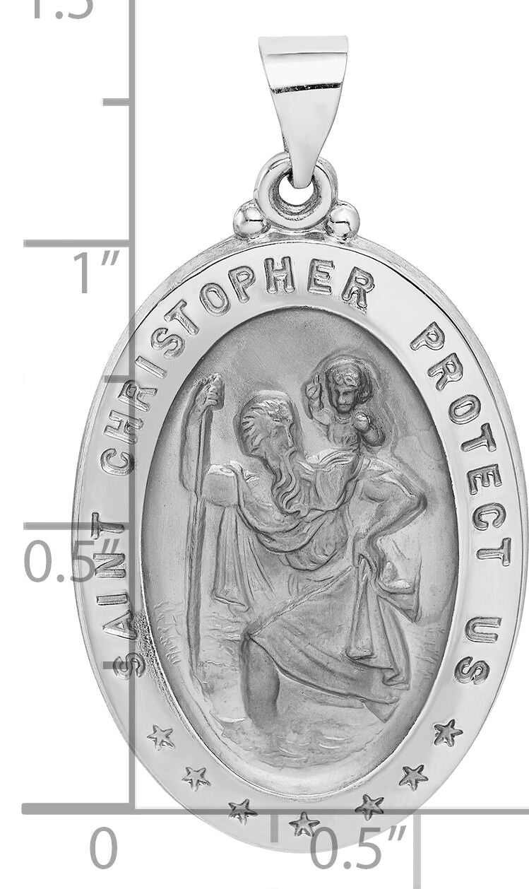 14k White Gold Polished/Satin St Christopher Medal Hollow Pendant-XR1312