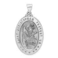 14k White Gold Polished/Satin St Christopher Medal Hollow Pendant-XR1312