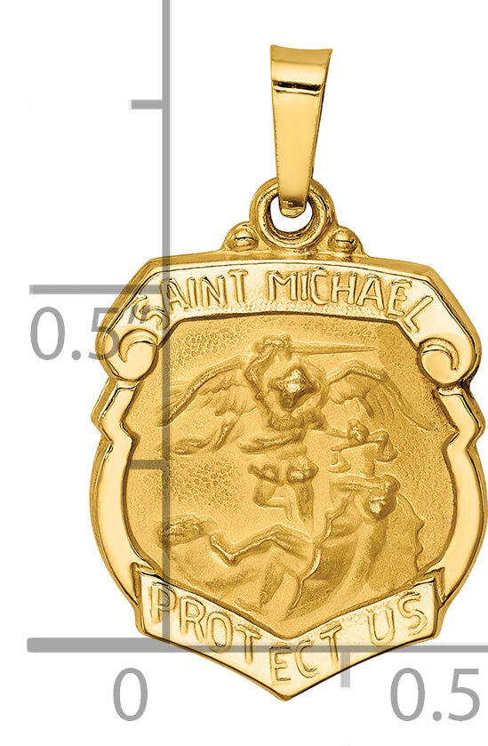 14k Polished and Satin St Michael Badge Medal Hollow Pendant-XR1314