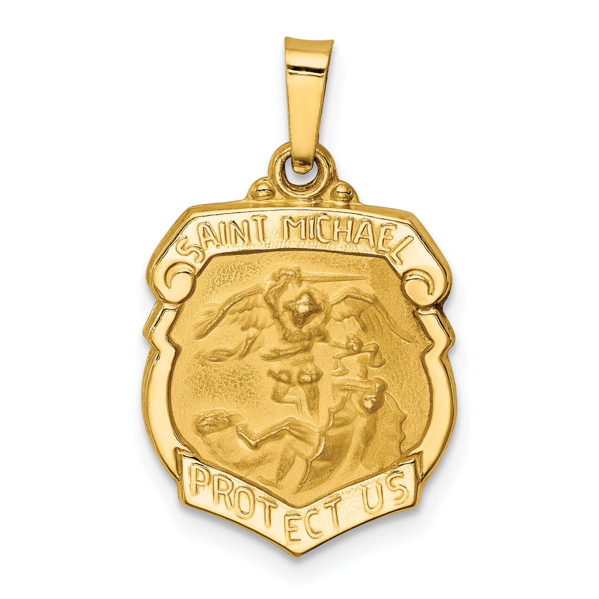 14k Polished and Satin St Michael Badge Medal Hollow Pendant-XR1314