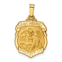 14k Polished and Satin St Michael Badge Medal Hollow Pendant-XR1314