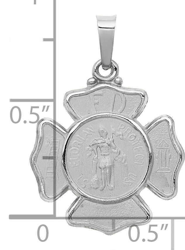 14k White Gold Polished and Satin St Florian Badge Pendant-XR1315