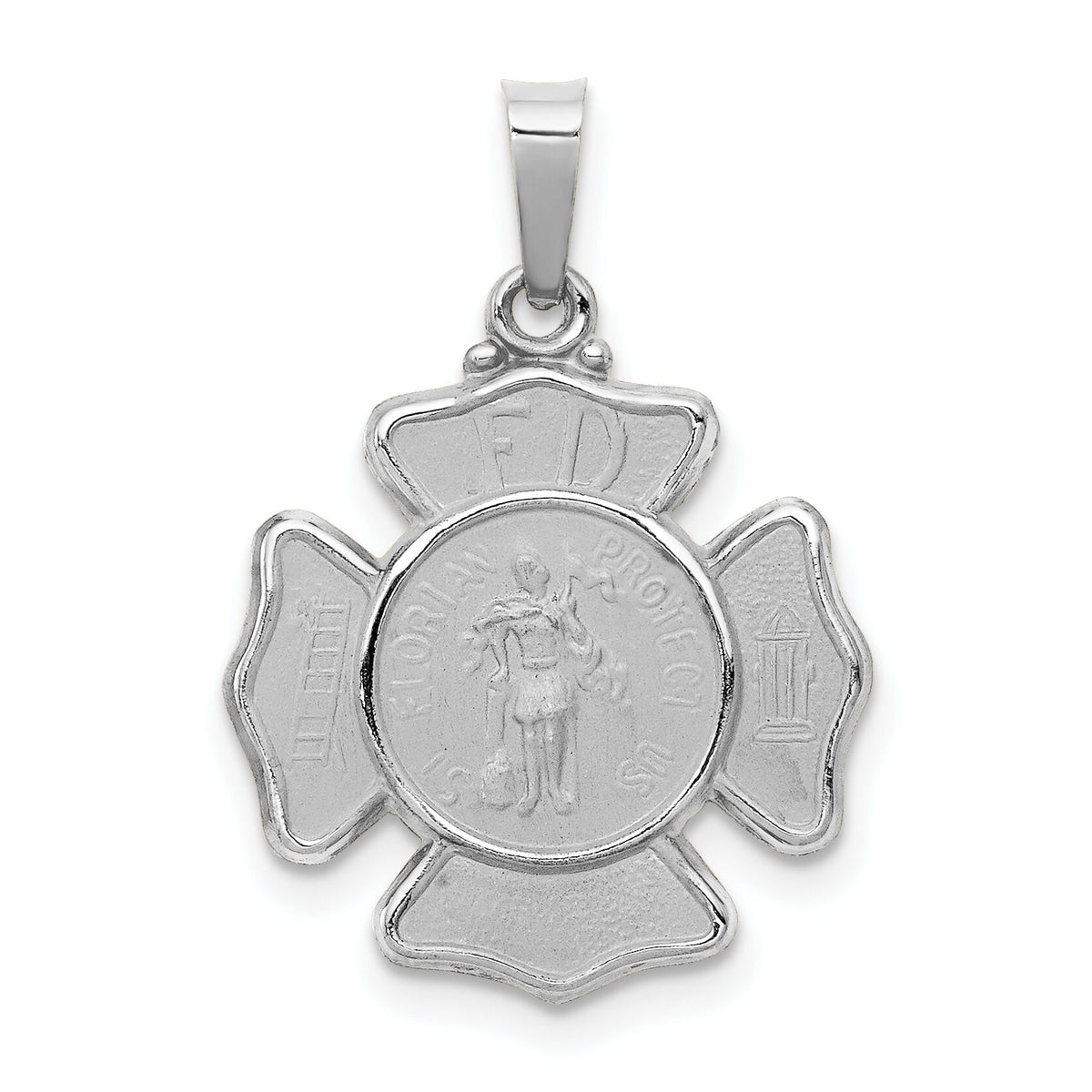 14k White Gold Polished and Satin St Florian Badge Pendant-XR1315
