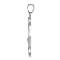 14k White Gold Polish/Satin St Florian Badge Medal Hollow Pendant-XR1316