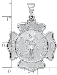 14k White Gold Polish/Satin St Florian Badge Medal Hollow Pendant-XR1316
