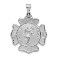 14k White Gold Polish/Satin St Florian Badge Medal Hollow Pendant-XR1316