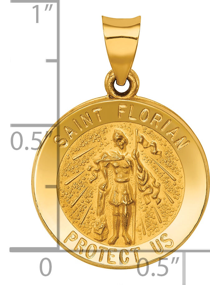 14k Polished and Satin St Florian Medal Hollow Pendant-XR1317