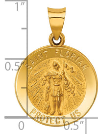 14k Polished and Satin St Florian Medal Hollow Pendant-XR1317