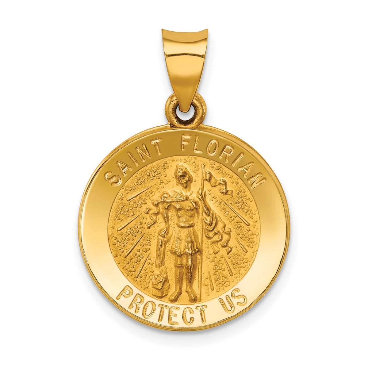 14k Polished and Satin St Florian Medal Hollow Pendant-XR1317