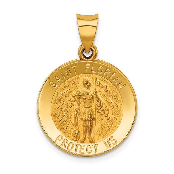 14k Polished and Satin St Florian Medal Hollow Pendant-XR1317