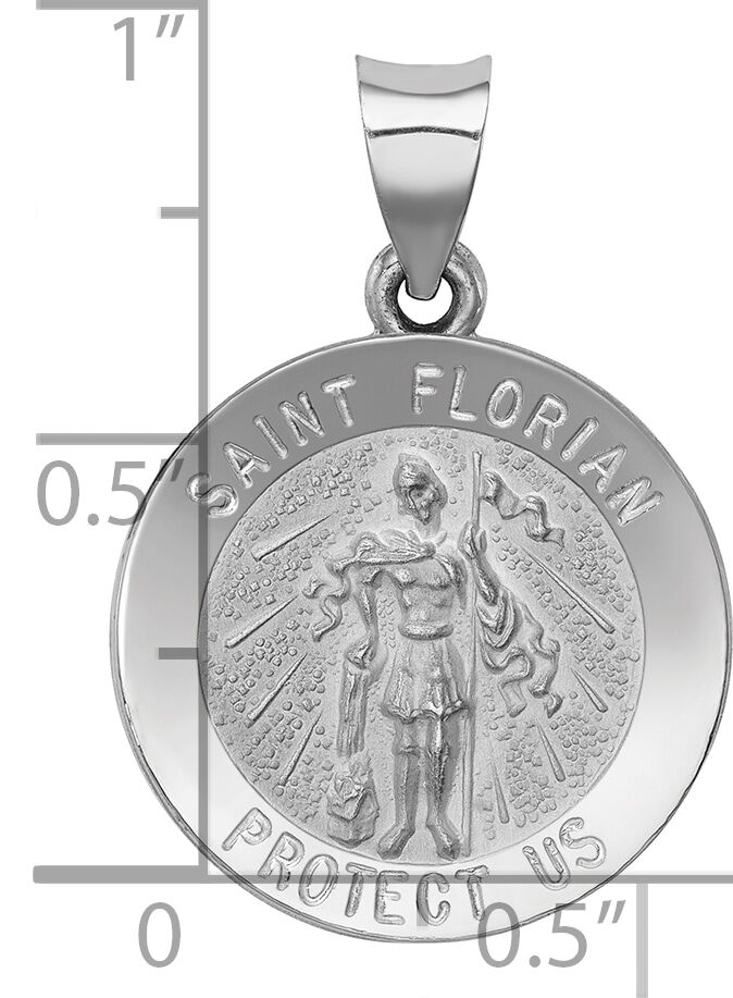 14k White Gold Polished and Satin St Florian Medal Hollow Pendant-XR1318