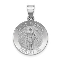 14k White Gold Polished and Satin St Florian Medal Hollow Pendant-XR1318