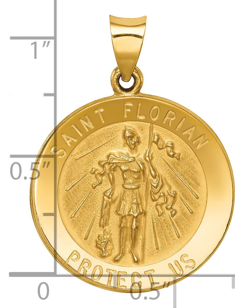 14k Polished and Satin St Florian Medal Hollow Pendant-XR1319