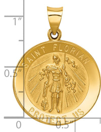 14k Polished and Satin St Florian Medal Hollow Pendant-XR1319