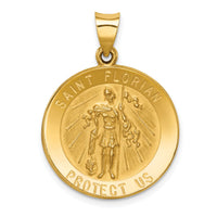 14k Polished and Satin St Florian Medal Hollow Pendant-XR1319