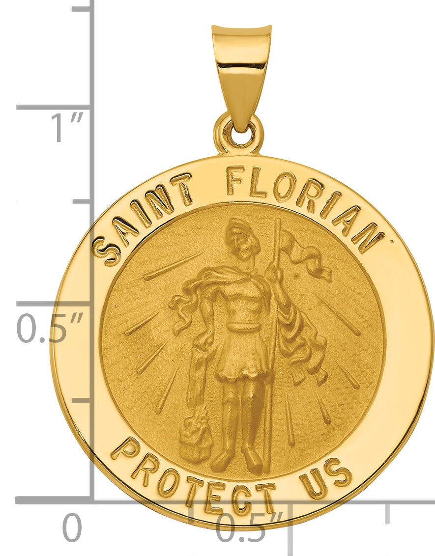 14k Polished and Satin St Florian Medal Hollow Pendant-XR1320