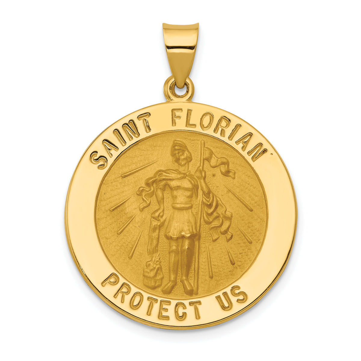 14k Polished and Satin St Florian Medal Hollow Pendant-XR1320